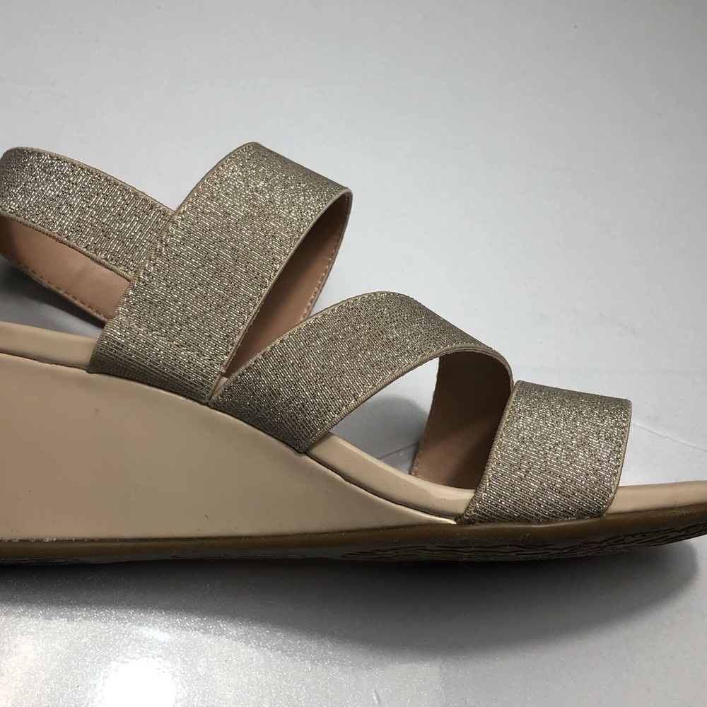 Anne Klein Blessing iFlex Wedge Strappy Sandals Shoes Sparkly Gold Party Heels - Picture 4 of 8